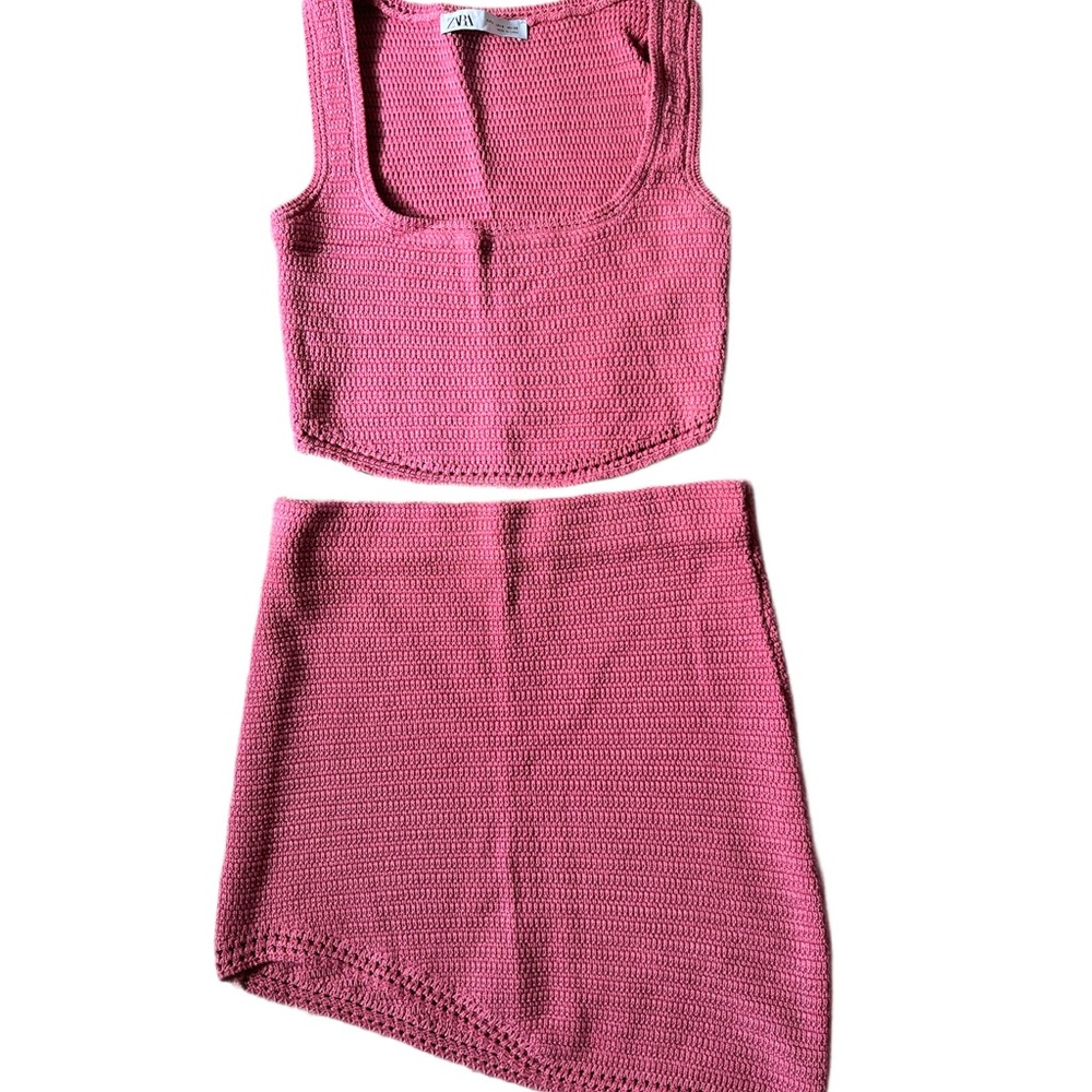 Zara Pink Asymmetrical Mini Skirt Set